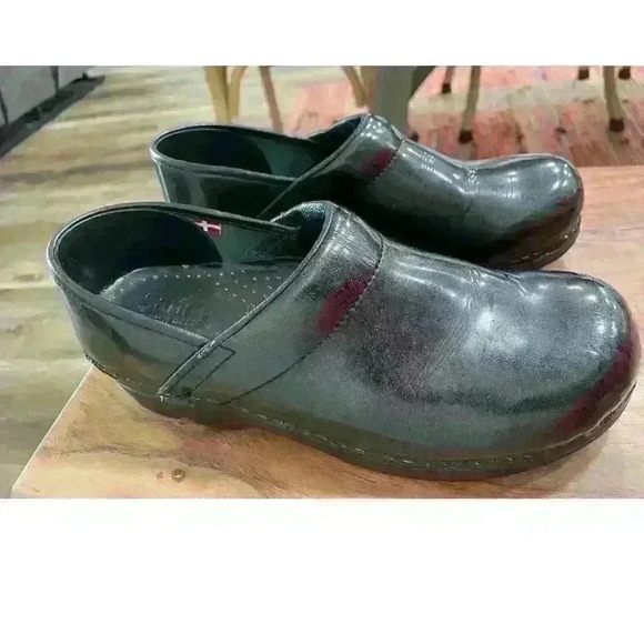 Sanita Signature Original Black Sparkle Glitter Patent Leather Danish Clog,sz 39 - Picture 2 of 14